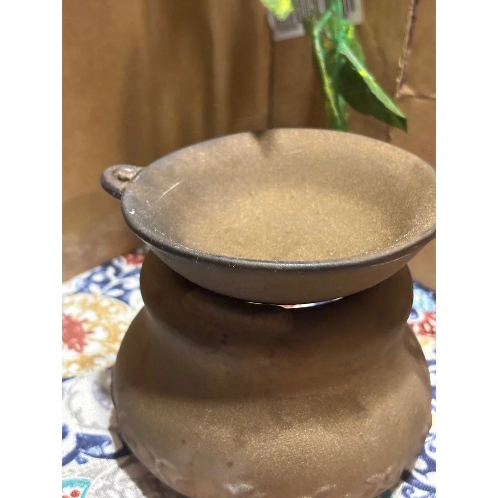 Ceramic Cauldron Tea Light Oil Wax Warmer Bronze Embossed Scroll 3-Piece Set